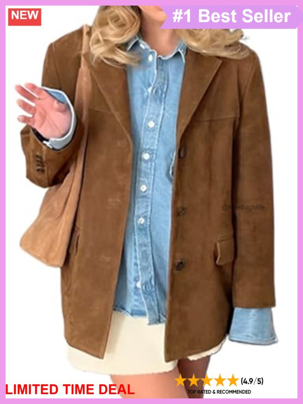 Oversized Faux Leather Blazer Jacket Notch Lapel Single Breasted Mid-Thigh